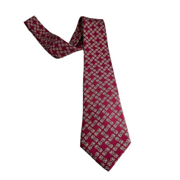 Hermes Necktie 100% Silk Knotted Chain Pattern men’s red - Picture 1 of 7